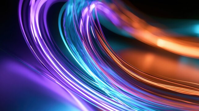 Abstract Neon Light Trails in Pink and Blue Creating Dynamic Motion on Dark Background