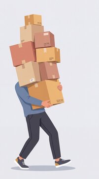 Man carrying a tall stack of cardboard boxes for delivery