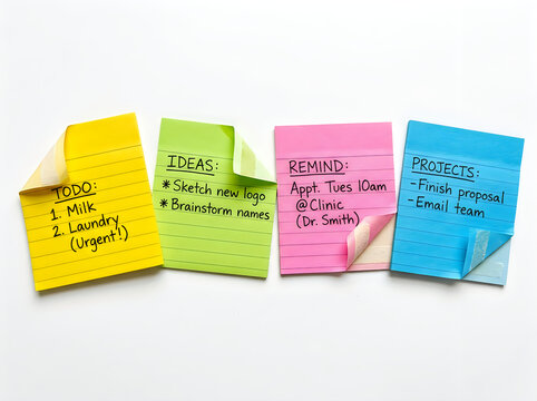 Colorful sticky notes with todo ideas projects and reminders layout illustration