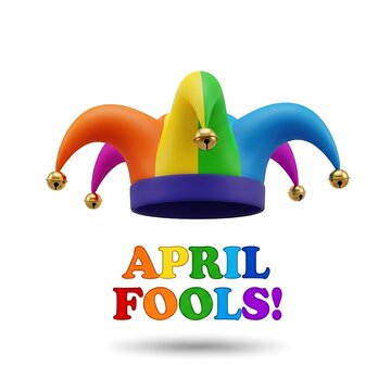 April fools day celebration with colorful jester hat