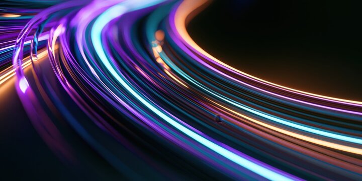 Abstract Neon Light Trails in Pink and Blue Creating Dynamic Motion on Dark Background