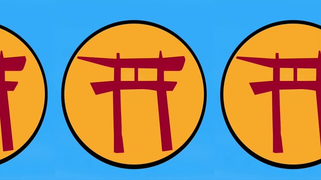 Illustration of 3 Japanese torii gates , symbolically marks the transition from the mundane to the sacred	