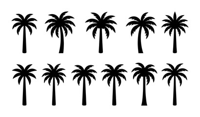 Fototapeta premium Palm Tree Silhouettes Vector Set Collection of Black Tropical Palms and Coconut Trees