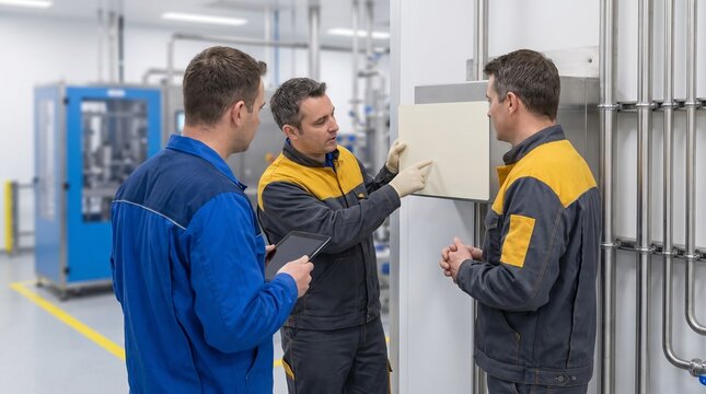 Operators complete a continuous manufacturing handover