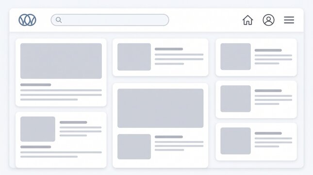 Minimalist modern website UI wireframe layout with clean navigation and user interface design elements
