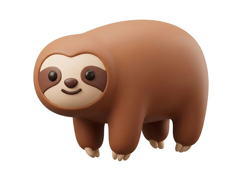 Cute sloth 3D character icon isolated on white background