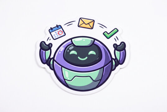 Cute chatbot robot juggling messages reminders and tasks as a friendly AI assistant
