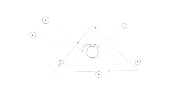 Abstract technology network illustration with minimalist geometric triangle and circular nodes representing complex data connectivity and innovation