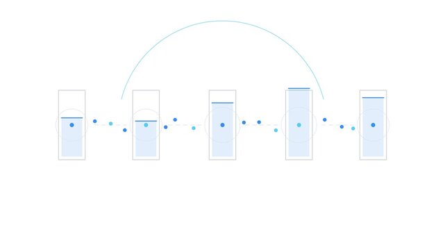 Abstract minimalist blue vector data visualization showing sequential growth levels and connectivity infographic