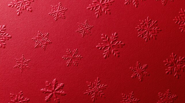 Red Christmas Paper Texture with Embossed Snowflake Pattern Festive Holiday Background