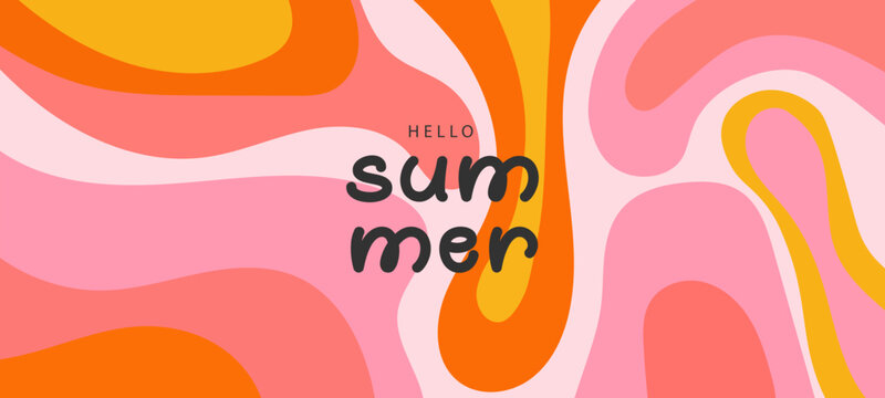 Abstract summer background with retro wavy shapes. Creative concept of bright cover. Modern vector design template for card, horizontal poster, header, corporate identity, branding, social media, ads