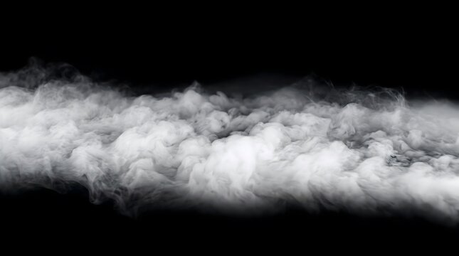 White smoke or fog texture isolated on black background for overlay design, abstract cloud of vapor for special effects