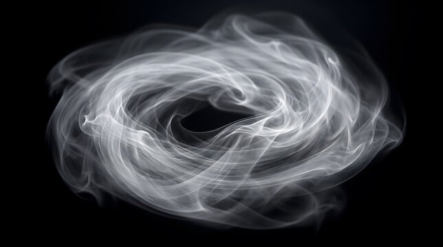 Abstract swirl of white smoke or vapor isolated on black background