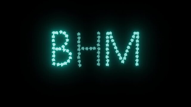 Glowing Cyan Neon Badge 'BHM' Seamless Loop on Transparent Alpha Channel, Perfect for Black History Month Screens