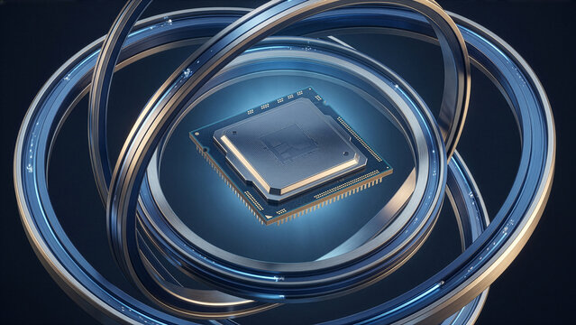 Microchip processor inside metallic orbital rings platform