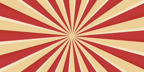 Obraz premium Red sunburst lines on yellow Background. Light sun rays pattern. Vintage stripes halftone radial wallpaper for poster, banner, advertising backdrop, comic or circus scene.