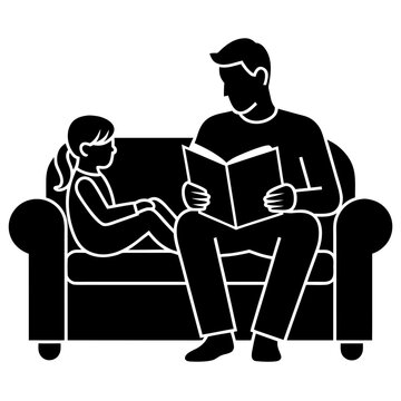 Father daughter reading storybook on comfortable living room couch. Father daughter reading creates precious family bonding moment at home. Concept for father daughter reading, education