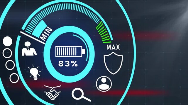 Electric Car Charging Indicating the Progress of the Charging, electric vehicle battery indicator showing an increasing battery charge. the indicator shows it fills up to 500 km