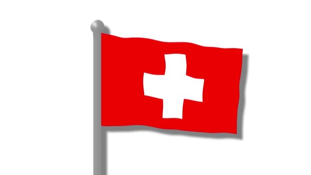 Graceful slow-motion animation of the Swiss national flag, its natural red and white fabric gently waving. A seamless 2D motion graphic, isolated on a transparent background