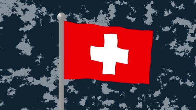 Graceful slow-motion animation of the Swiss national flag, its natural red and white fabric gently waving. A seamless 2D motion graphic, isolated on a transparent background
