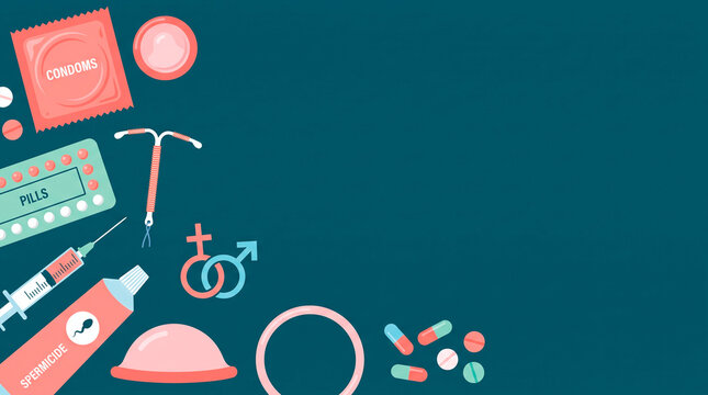 Collection of birth control methods and reproductive health symbols