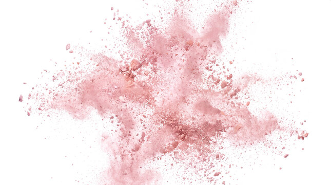Pink powder burst cosmetic pigment explosion dust particle splash beauty makeup overlay asset isolated on transparent background