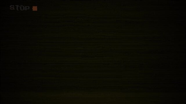 Pause VHS  tape overlay on black background animation  with screen distortion, Analog VHS tape static with pause Retro analog TV.  4K Video