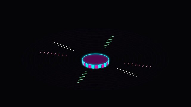 Glowing neon circle pulsating with vibrant energy in this abstract digital motion video animation clip loop