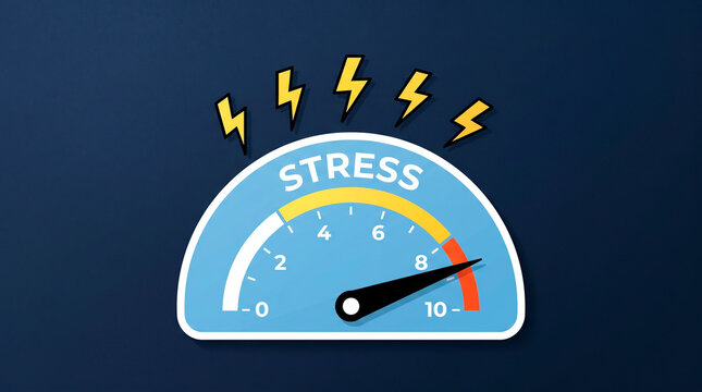 High stress level indicated on a gauge with lightning bolts above