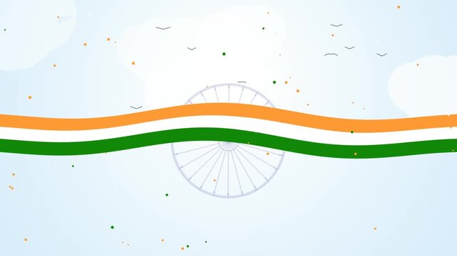Waving Indian flag motion graphics background with the Ashoka chakra wheel for national patriotic video footage