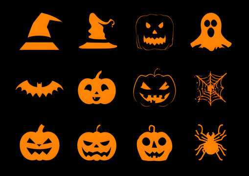 Orange, schwarz, Icon, Vektor, Sammlung