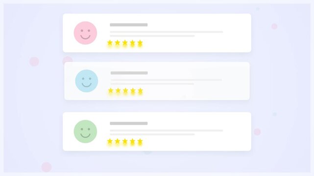Customer feedback interface design with colorful rating icons and evaluation text bars for web analytics and digital user experience assessment tools