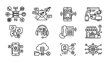 Fototapeta premium Omnichannel Marketing Multichannel Strategy and Customer Experience Linear Icons