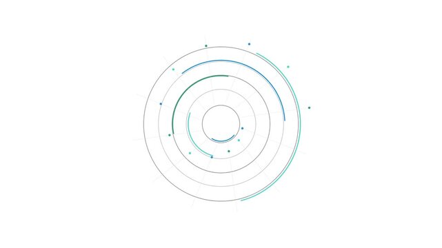 Abstract futuristic technology circular HUD element with teal concentric lines on white background
