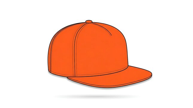 Orange Snapback Baseball Cap Vector Illustration, Flat Brim Hip Hop Hat Mockup Isolated on White Background for Apparel Branding and Streetwear Design Templates