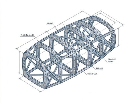 Lightweight titanium aircraft frame with precision engineered support for aerospace engineering