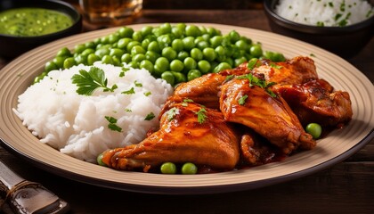 Fototapeta premium authentic jamaican jerk chicken with rice and peas flavorful spicy comfort food