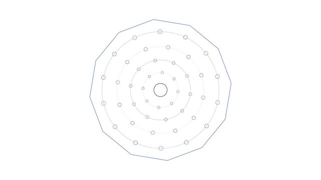 Technical geometric blueprint with concentric circles and dot patterns in a polygonal frame for engineering and design concepts