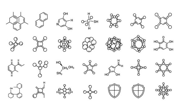Molecular Structures Set, Scientific Diagrams of Organic Compounds, Chemical Formulas Illustration for Research and Education.