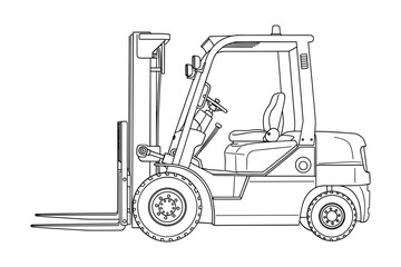 Naklejka premium Forklift Truck Line Drawing, Industrial Equipment Icon, Warehouse Machinery Illustration. Logistics Concept, Material Handling Design.