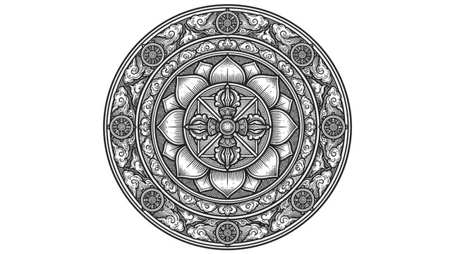 Intricate Dharmachakra wheel mandala.