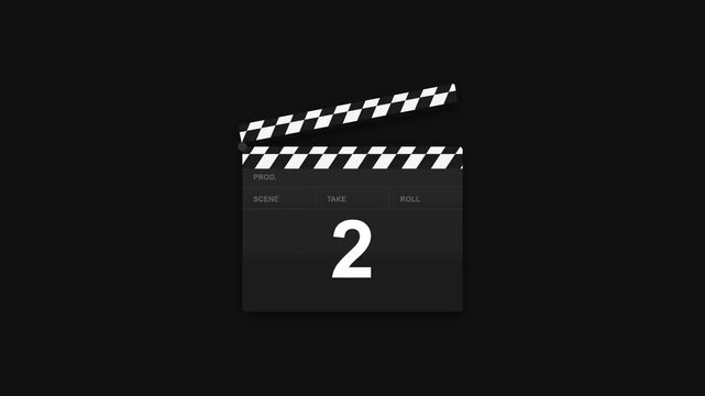 Cinematic Film Clapperboard Countdown from 5 to 1 on Black Background for Movie Production Opener
