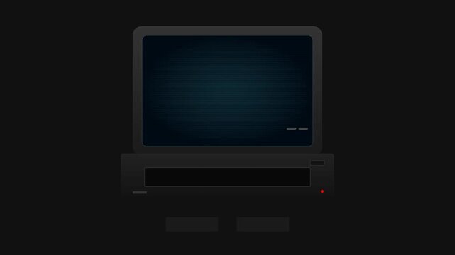 Retro Vintage Desktop Computer Monitor Powering On with Blue Glowing CRT Scanlines Screen Animation