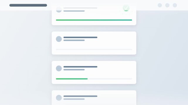 Minimalist UI dashboard interface design with clean modern progress bar cards and profile place holders in a soft light abstract background style
