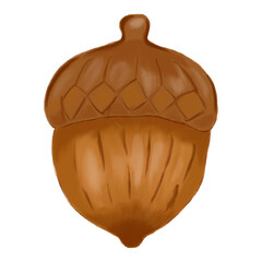 Hand-drawn brown acorn clip art with warm autumn tones, textured shading, and a rustic woodland style. Perfect for fall-themed designs, seasonal crafts, classroom resources, and nature projects. © zaieiunewborn59