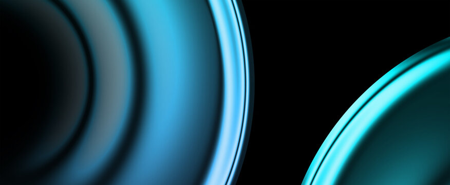 iridescent glass shape, 3d render, abstract glass waves, blue light reflections, sleek flowing glass, modern digital backdrop, futuristic liquid texture, concentric circular rings, neon blue ripples