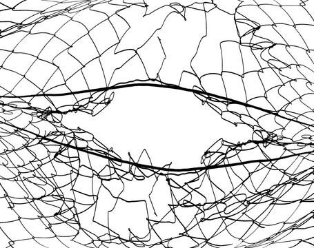  Damaged chain link fence panel with large hole security industrial boundary perimeter protection construction material background illustration isolated weathered restraint entanglement