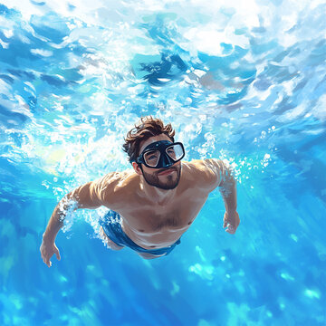 man snorkeling in the sea