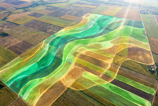 Farmland geospatial overlay showing precision agriculture and crop monitoring
