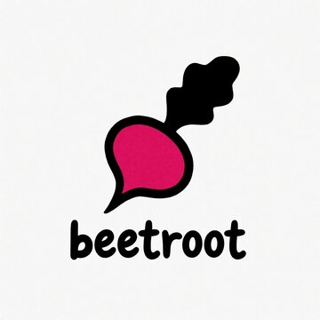 Hand drawn beet root with leaf and text. Simple illustration for healthy food concepts. Visual graphic of a root vegetable for organic food use. Vibrant pink and black.